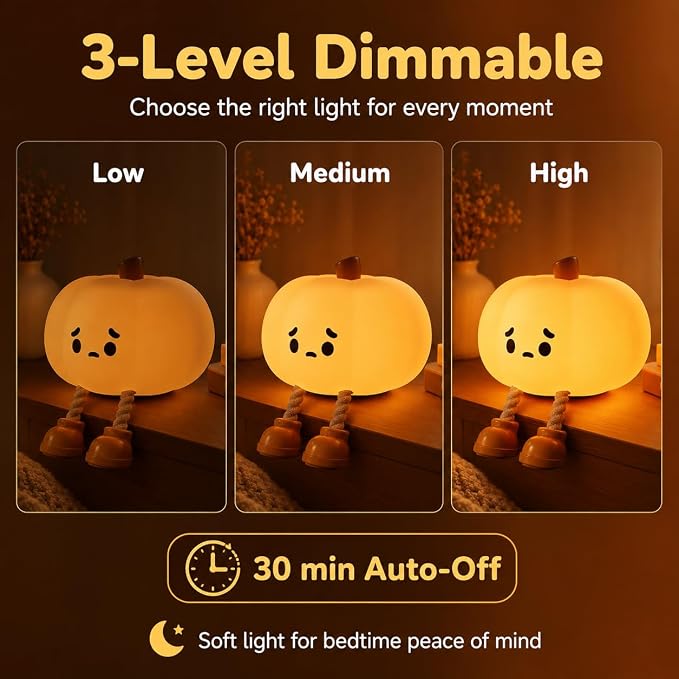 Bitter Pumpkin Night Light, LED Squishy Novelty Animal Night Lamp, Food Grade Silicone 3 Level Dimmable Nursery Nightlight for Desk Decor, Funny Gifts Stuff for Boys Girls Baby, White Elephant Gifts
