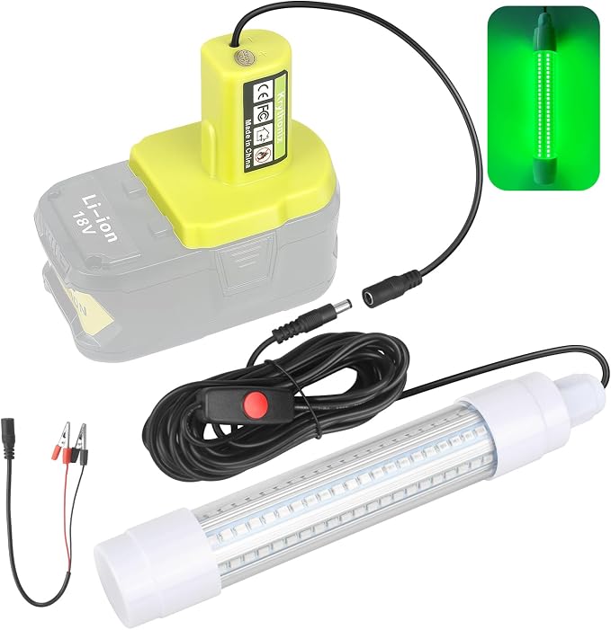 Underwater Fishing Light Compatible with Ryobi Battery(Tool Only) | Green Fishing Light LED Underwater For Crappie And Squid Attaracting,13W,1512 lumens,Green Dock Light(No Battery)