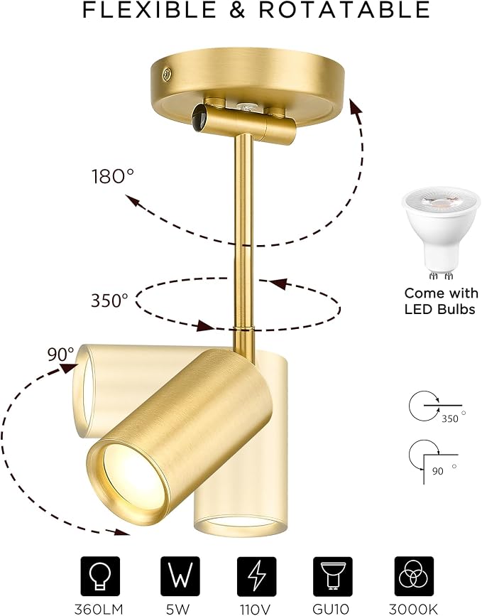 FEMILA Modern Track Lighting, 3000K Bulb Included | Adjustable-height LED track light with a 180° arm, 90° tilt, and 350° rotation for bedside and office lighting