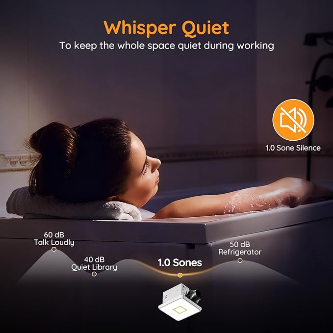 Fitop Bathroom Exhaust Fan with Light, 130 CFM & 1.5 Sones Bathroom Vent Fan, Nightlight & 1300LM LED Light 2700K/4000K/6500K, Light Memory Function, ETL Certified – Gold, 9 Inch