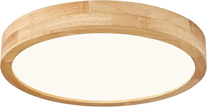 Pevfah Modern Dimmable 15.74 in Wood Flush Mount Ceiling Light, 5CCT LED Round Close to Ceiling Lighting Fixtures, Minimalist Ceiling Lamp for Bedroom, Kitchen, Hallway, Laundry Room