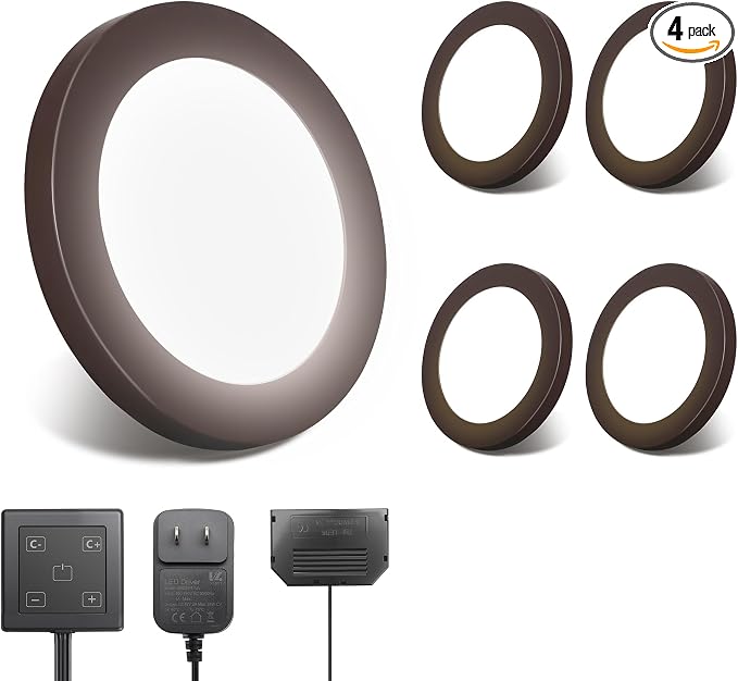 V4light Wired LED Puck Lights, Under Cabinet Lighting Touch Dimmer, 4 Pack | Ultra-Thin 6mm Dimmable, 2700K-6500K, Plug-In Powered, Easy Install, for Kitchen, Pantry, Closet, Counter & Display