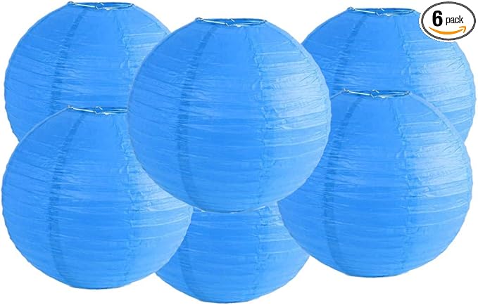 Pack Of 6 Round Paper Lanterns Lamp Wedding Birthday Party Decoration (Blue, 4"/10CM)