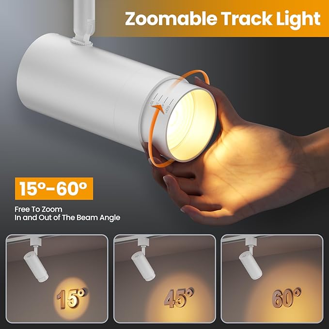 Zoomable LED Track Lighting Heads H Type Track Light Heads Dimmable 10W 5-color White Track Lights Bright Track Lighting Fixtures 2700K 3000K 4000K 5000K 6000K Adjustable 15°-60° CRI90+ 8 Pack