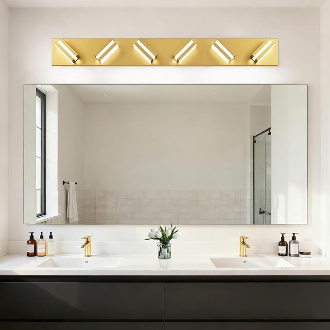 IZORRO LED Modern Bathroom Lights Fixtures(6-Light,Dimmable,360°Rotate),Brushed Glod Acrylic Wall Lighting,Vanity Lights for Bathroom Over Mirror - 6000k 36In （No Assembly Required）