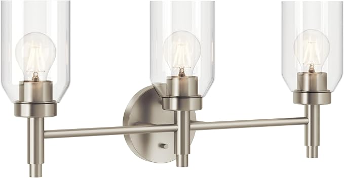 Kichler Madden 3-Light Bathroom Vanity Light, Brushed Nickel | Modern vanity light with clear glass for single or double bathroom mirrors (24" x 10.5"), 55185NI
