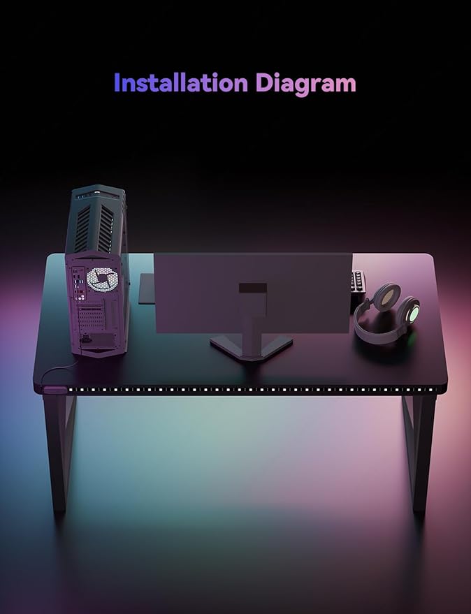 RGB Backlight for PC & Mac, LED Strip Light Sync with Screen Color or Music, Stick to The Edge of Your Desk, LEDs for Desk Gaming, USB Port, Software Control, 7.88ft / 2.4m
