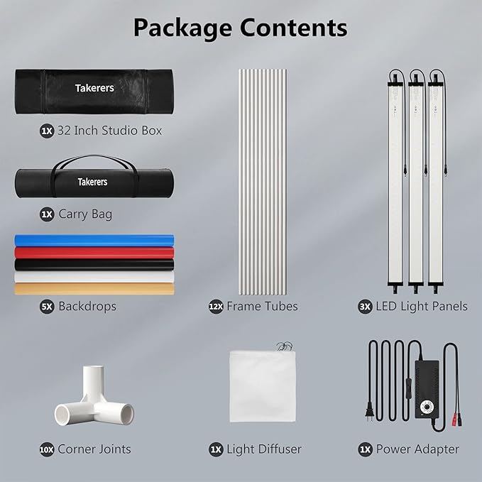 Photo Studio Light Box for Photography: Takerers 32x32 Inch 210 LED Large Lightbox for Product with 3 Stepless Dimming Light Panel, Professional Background Shooting Tent with 5 Color Backdrops