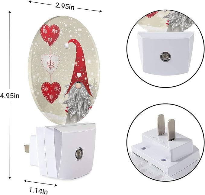 EKOBLA Valentine's Day Love Gnome Night Light Snowflakes Red Love Hearts Plug-in Nightlights Auto Sensor LED Dusk to Dawn Light for Men Women Boys Girls Gifts