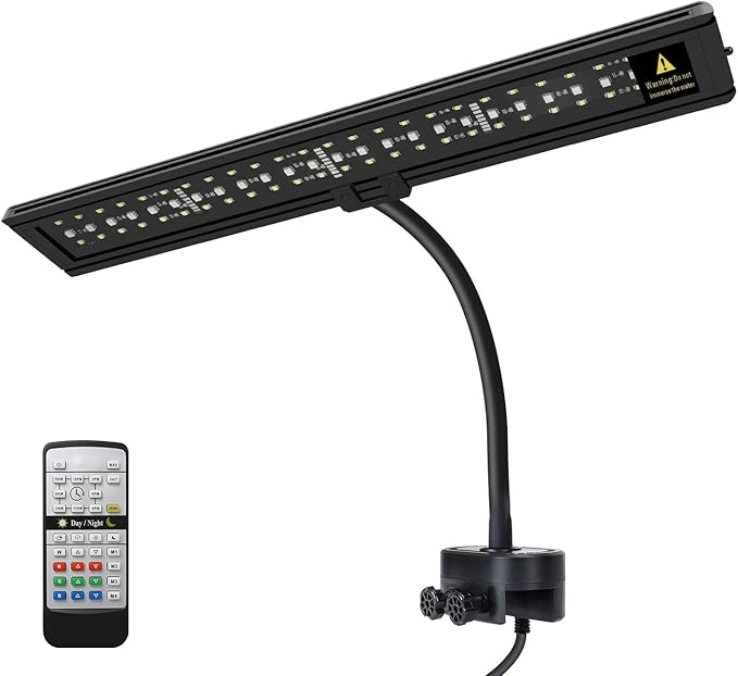 IREENUO Aquarium LED Light, Full Spectrum Fish Tank Clip on Light with Remote, Color Changing Lighting for Reef Coral Aquatic Plants and Fish Keeping (16W（20.4 inch）)
