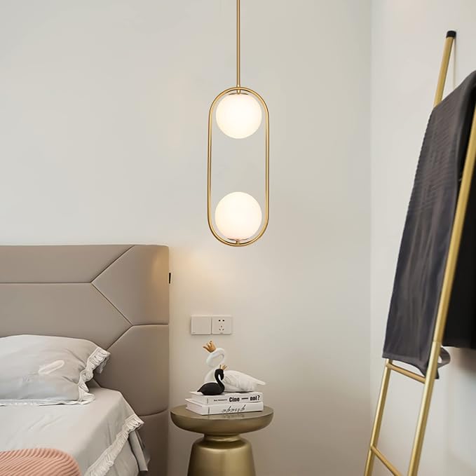 SeeU Modern Pendant Lighting Mid Century Globe Pendant Light Fixture Gold Pendant Chandelier Hanging Lighting Fixture with White Globe Glass Lampshade for Kitchen Island Dining Room Bedroom