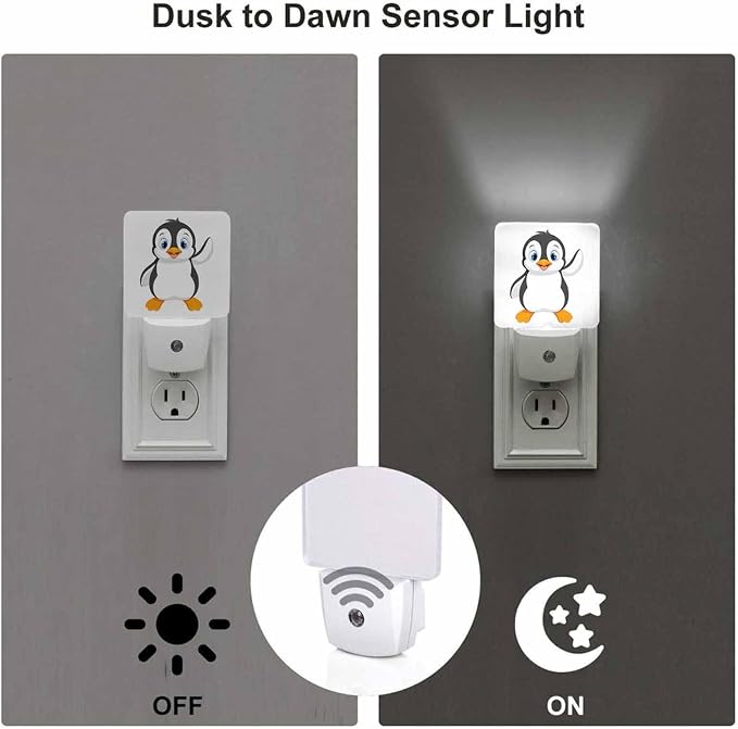 LED Night Light,Cute Cartoon Penguin LED Night Light Plug into Wall with Dusk to Dawn Light Sensor White Energy Efficient Nightlight for Bedroom Bathroom Hallway Living Room Kitchen
