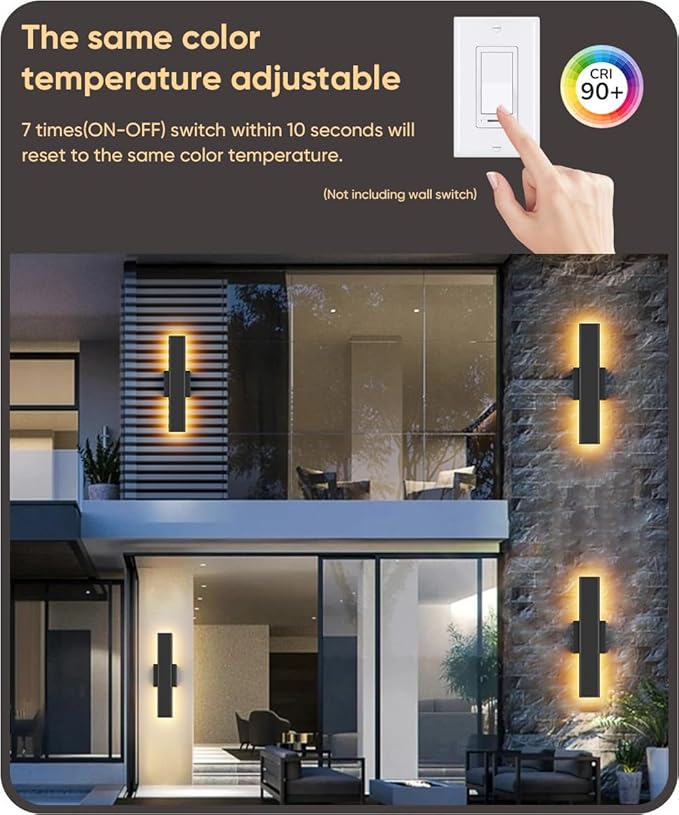 Aipsun 2 Packs Outdoor Wall Sconce, 3000K 4000K 6000K, 15.75in Modern Black Exterior Light, Long LED Linear Wall Light Outside Lighting for Entrance, Hallway, Garage, Porch(3CCT)
