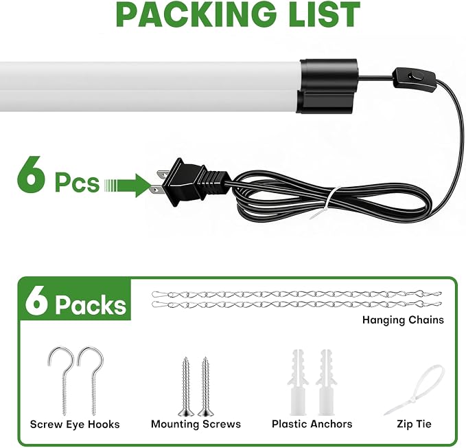 (6 Pack) T5 LED Shop Light, 4FT 4500LM Garage Lighting, 45W (150W Equivalent), 6500K Linkable Integrated Light Fixture with ON/OFF Switch, Hanging or Ceiling Mount Bright White Light for Workshop