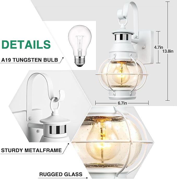 Lamomo White Outdoor Light,Exterior Front Porch Lights for House,Dusk to Dawn Motion Sensor Lights,Waterproof Anti-Rust Wall Mount Lantern for Outside,Garage(NO Bulb) | Dusk to Dawn Motion Sensor Lights,Waterproof Anti-Rust Wall Mount Lantern for Outsi...