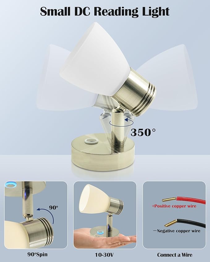 THALASSA RV Interior Lights LED 12V Fixtures Dimmable Boat Reading Lamp 12 Volts 3W Wall Sconce LED for Marine Caravan Camper Van Indoor Warm White Sconces Lighting