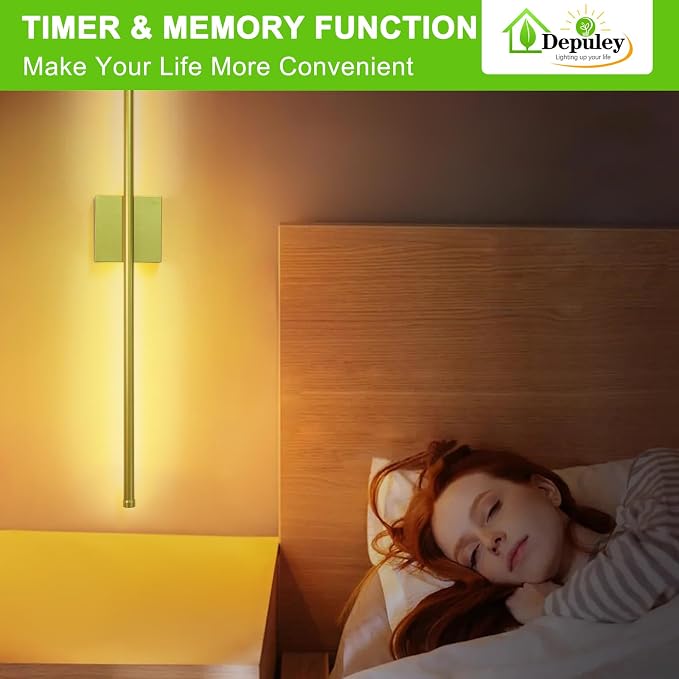 Depuley Battery Operated Wall Sconce: Set of 2 Wireless Wall Lights with Remote for Bedroom - Rechargeable 15 Colors Gold Wall Lamp for Living Room Hallway Home Decor