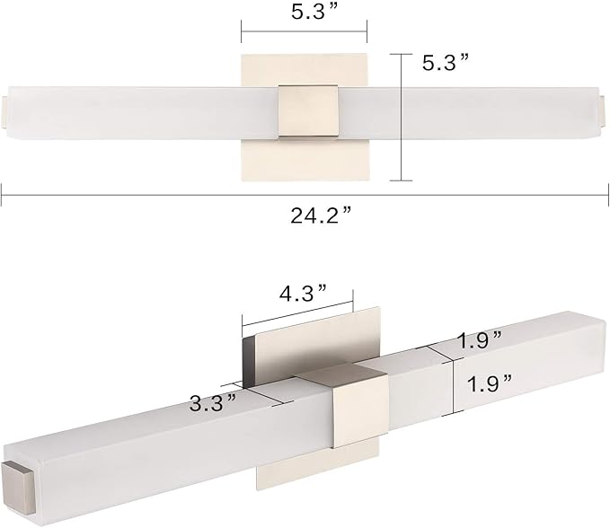 ZUZITO 24in Modern Bathroom Vanity Light, 3CCT Dimmable Nickel LED Vanity Lights Bar, 18W Bathroom Lighting Fixtures Above Mirror 3000K/4500K/6000K Selectable