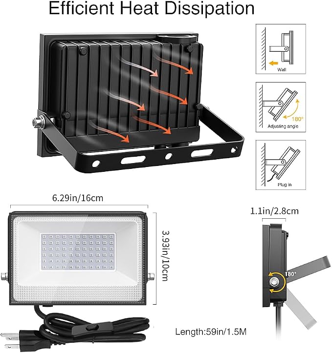 Onforu 4 Pack 38W LED Black Lights, Blacklight Flood Light with Plug, IP66 Waterproof, for Halloween Party, Glow in The Dark, Stage Lighting, Aquarium, Body Paint, Fluorescent Poster, Neon Glow,Black