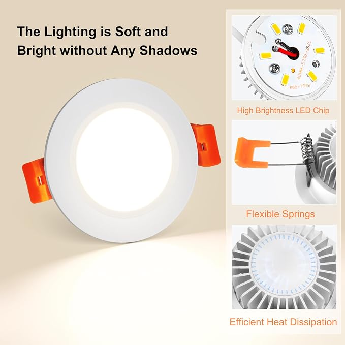 2 Inch LED Recessed Lighting, Dimmable Downlight 3W(35W Halogen Equivalent), CRI80, 4000K Natural White Ceiling Light with LED Driver (16 Pack)