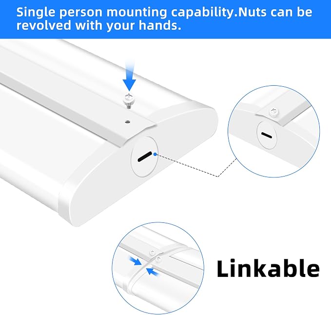 hykolity 4FT 6.4''W LED Wraparound Light with 3 Wattages/3 CCT Selectable | 55W-75W, 3000K-5000K, 5500LM-7500LM, No Glare, Flush Mount Ceiling Light for Office Kitchen, Laundry Room, ETL, 4 Pack
