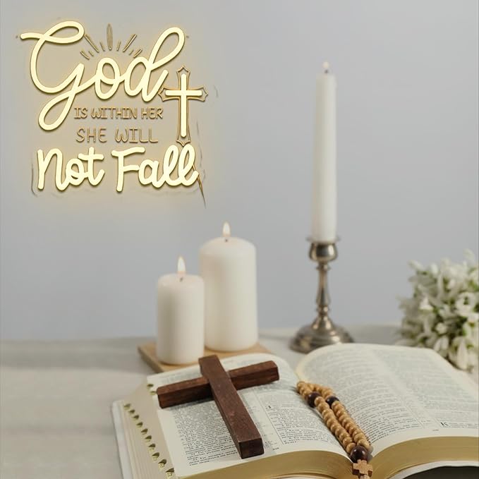 God Is Within Her Neon Sign for Wall Decor Dimmable Christian Led Sign for Bedroom Inspirational Neon Light for Church Home Party Christams Decoration Religious Gift