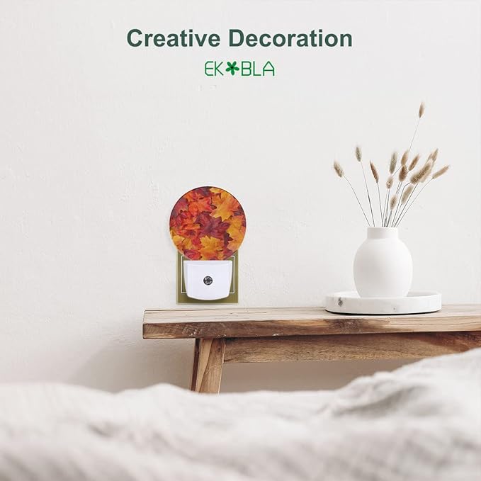 EKOBLA Night Light Fall Leaves Autumn Night Lights Plug into Wall for Girls Boys Room, Gifts for Women, Round Lamp Home LED Wall Decor Nightlight