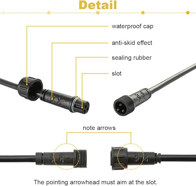 FVTLED 1m 3.28ft 3Pin Extension Cable Wire with Male and Female Connectors at Both Ends for Dual Color Temperature CCT Deck Lights,Pack of 5
