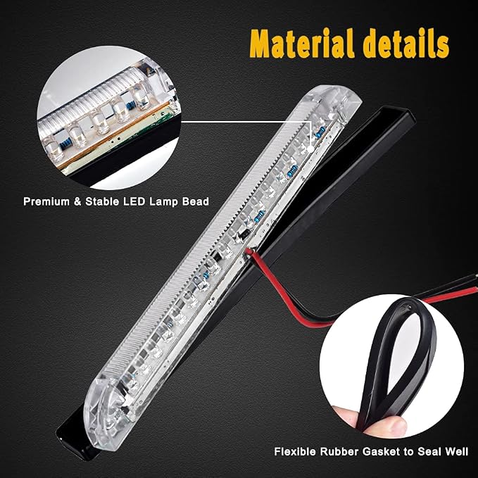 nifeida 8" Clear Lens 18LED Waterproof Utility Strip Light Bar Surface Mount for 12V Marine Boat RV Interior Light Slim Line Pickup Truck Trailer Under Hood Lights Side Marker Lamp [Pack of 4]