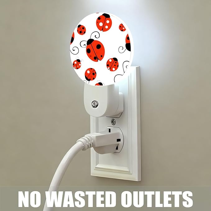 Plug-in Playful Ladybug Pattern Night Light Red Ladybugs with Polka Dots Night Lights Plug into Wall with Auto on/Off Sensor, 0.5W LED Nightlight for Bedroom Bathroom Kitchen Hallway