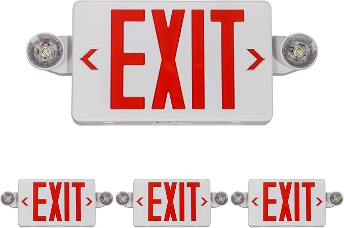 TANLUX Red Exit Sign with Emergency Lights, LED Emergency Exit Light with Battery Backup, UL Listed, AC 120/277V, Commercial Emergency Lights Combo for Business - 4 Pack