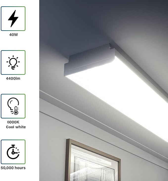 ANTLUX 4FT LED Wraparound 40W Shop Lights for Garage, 4400lm, 6000K, 4 Foot Crystal LED Wrap Light, 48 Inch Integrated Linear Strip Flush Mount Office Workshop Ceiling Lighting Fixture, 4 Pack