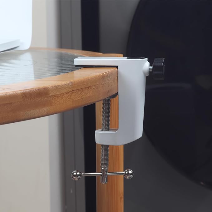 Universal C-Clamp Lamp Holder Desk Mount Clamp Base for Swing Arm Lights, DIY Lighting, Monitors, Workbenches (white)