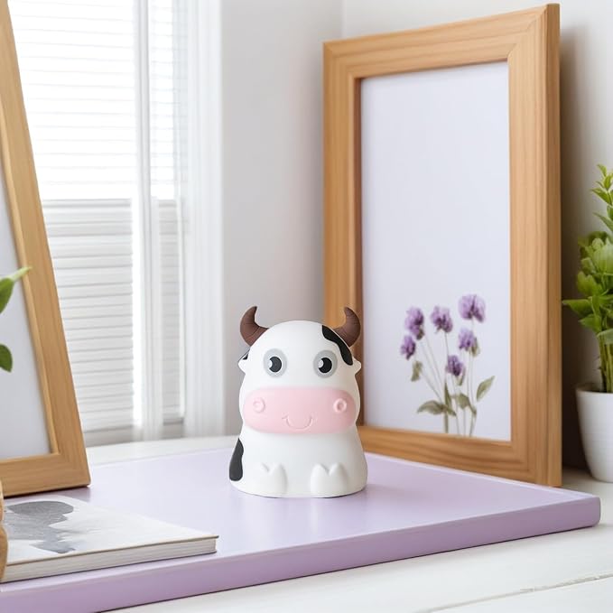 DOITOOL Cow Night Light Silicone Baby Night Lamp Cartoon Nursery Light Tabletop Bedside Lamp for Kids Room Decor Nursery Birthday Gift