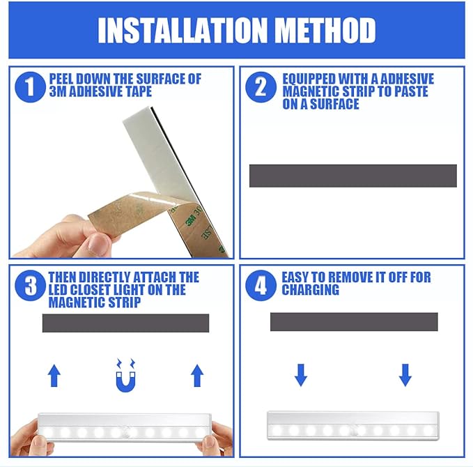 6 Pack LED Motion Sensor Lights, 10 LED Closet Battery Operated Lights, Stick-On Anywhere Magnetic Night Light Bar, Led Safe Light Indoor for Closet Stairs Wardrobe