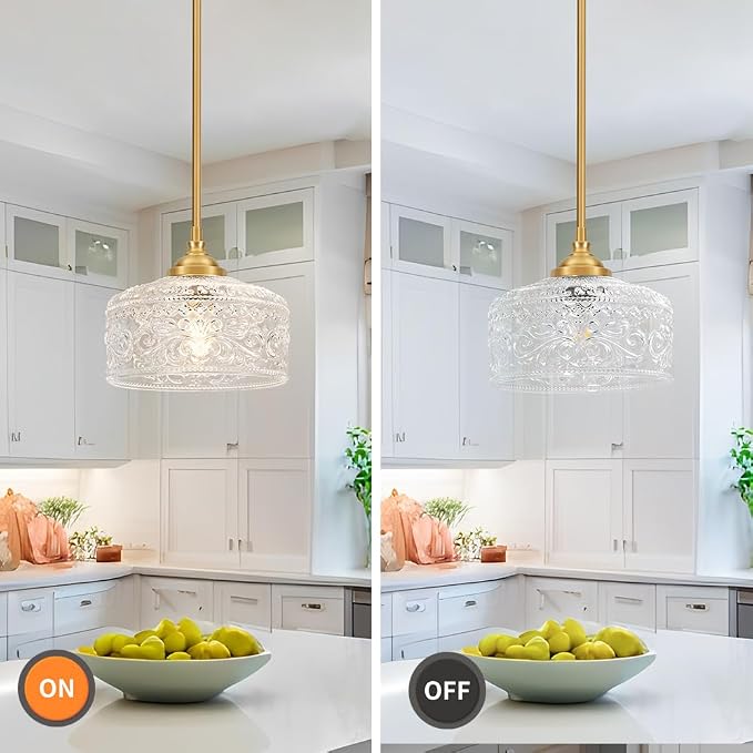 Gold Pendant Lights Kitchen Island, Vintage Bathroom Pendant Light With Clear Glass Shade, Adjustable Height Pendant Light - Dual Mount Ceiling & Hanging Fixtures With 90° Swivel For Home, E26 Bulb