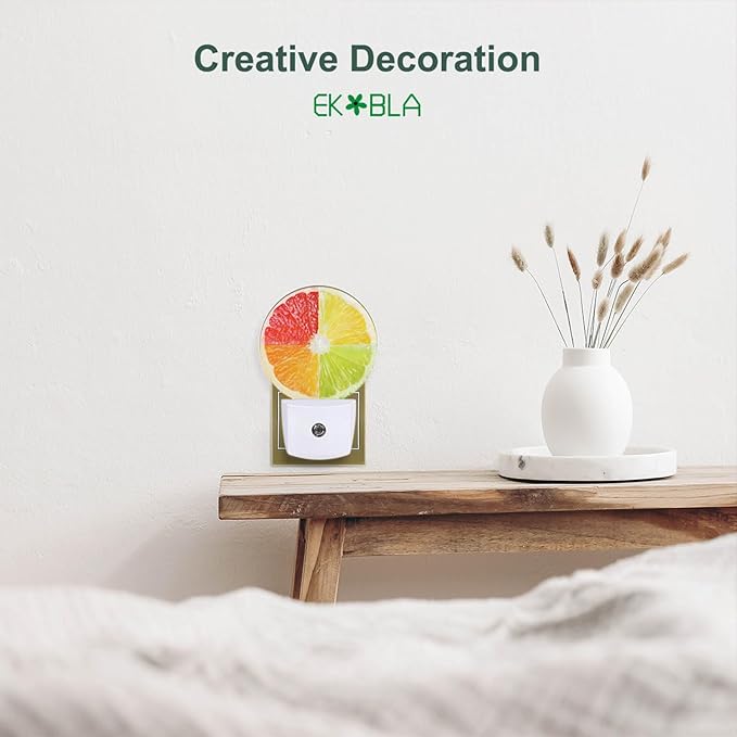 EKOBLA Lemon Novelty Plug-in Nightlights Tropical Fruit Citrus Food Funny Colorful Seasonal Night Lights Plug into Wall Auto Sensor LED for Boys Girls Men Women Home Decor Holiday Gifts