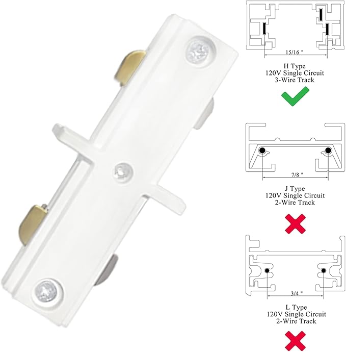 White H Track I Connector H Type Single Circuit 3-Wire-1 Track Lighting Kit for H Track System Track Lighting Accessories 110V