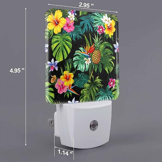 Pineapple Night Light Tropical Palm Leaves and Flowers 0.5W Night Lights Auto LED Lamp Energy Saving Square Lights for Room Bedroom Bathroom