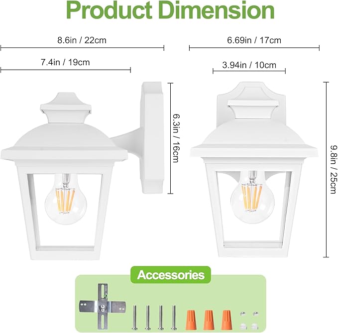 FUDESY Outdoor Wall Lantern, Exterior Waterproof Porch Light, Plastic Material Wall Sconce Light Fixture for Front Door, Garage, Patio, White, FDS746E26W (Bulb Included)