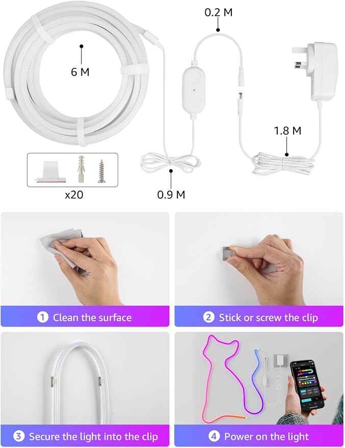 Lepro N1 AI Smart RGB Rope Lights for Christmas, Personalized AI Lighting Designer, LightBeats Music Sync, Color Segment DIY, Voice Control Via App, 19.68ft Wi-Fi & Bluetooth LED Strip Lights