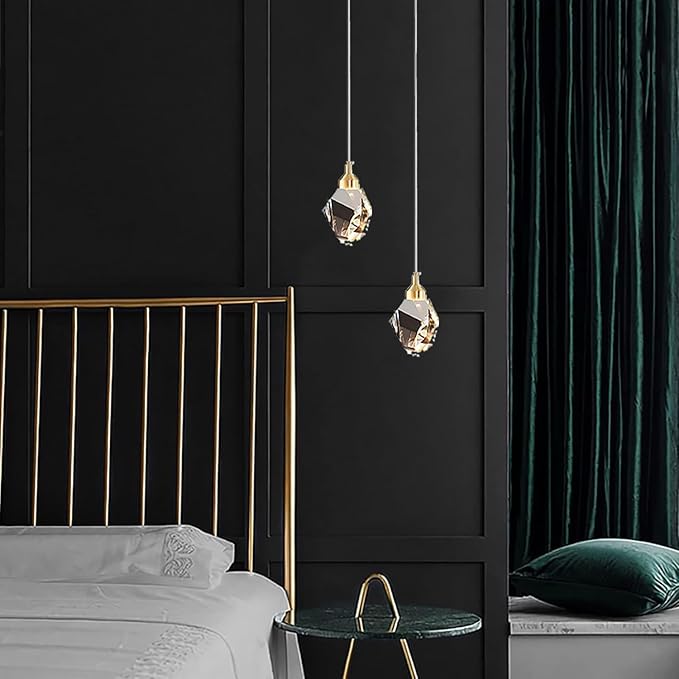 Modern Crystal Pendant Light, 3-Color LED Crystal Pendant Light, Adjustable Height Gold Ceiling Hanging Pendant Lamp, for Kitchen Island Bedroom Dining Room (Gold)