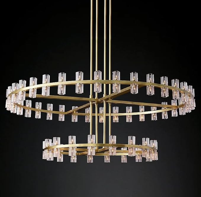 D32''+D40'' Large Gold Wagon Wheel Chandelier 72-Lights Gold Round Chandeliers Glass Chandelier for Dining Room,Living Room Vintage Chandeliers