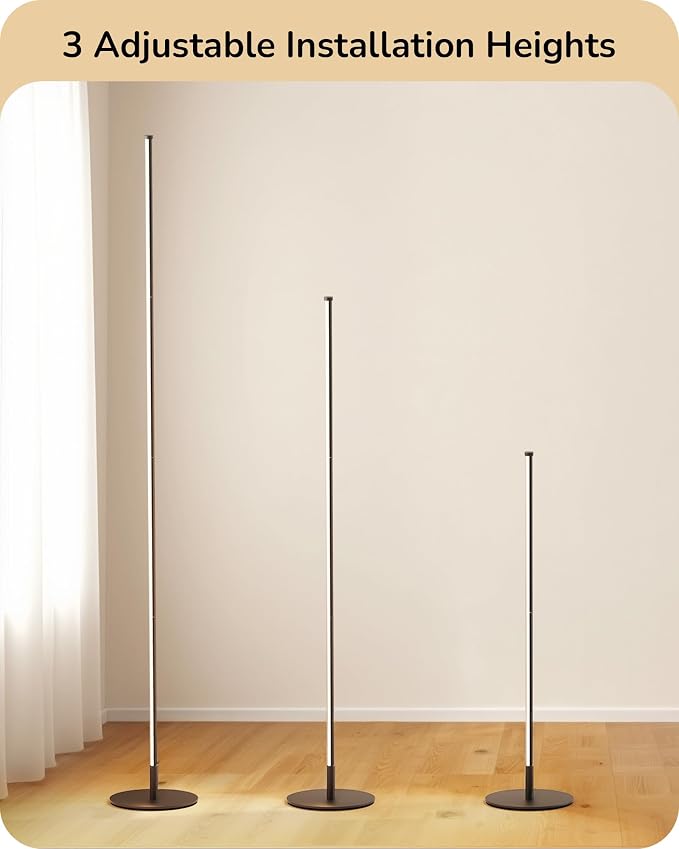 EDISHINE 59.8" Floor Lamp with Remote & 3 Height Settings, Dimmable & 3CCT | Foot Switch, Stable KD Structure, Modern Floor Lamps for Living Room, Bedroom, Office, Black