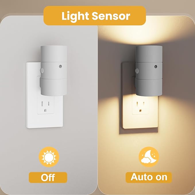 VOLISUN Night Lights Plug into Wall, Dimmable LED Nightlight with Dusk to Dawn Light Sensor, 0-100LM Adjustable Brightness, 3 Color Temperatures, Compact Size, 2 Pack for Hallway, Bathroom White