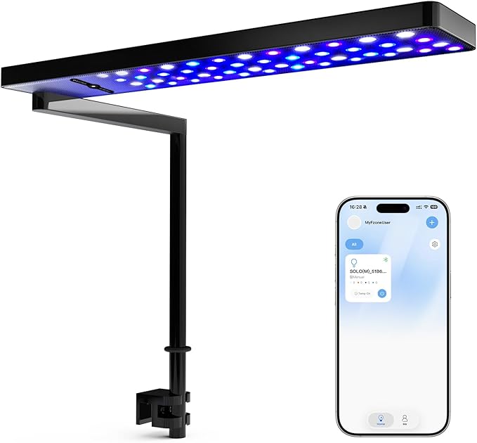 FZONE Solo Series Nano LED Aquarium Marine Reef Light, Smart App-Controlled and Dimmable, for Rimmless Saltwater and Reef Coral Tanks