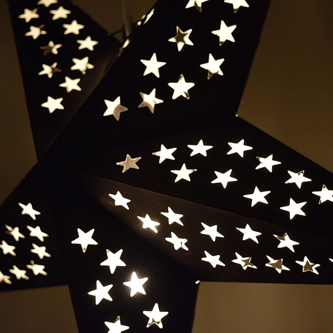Solid Black Paper Star Lantern with 12 Foot Power Cord Included