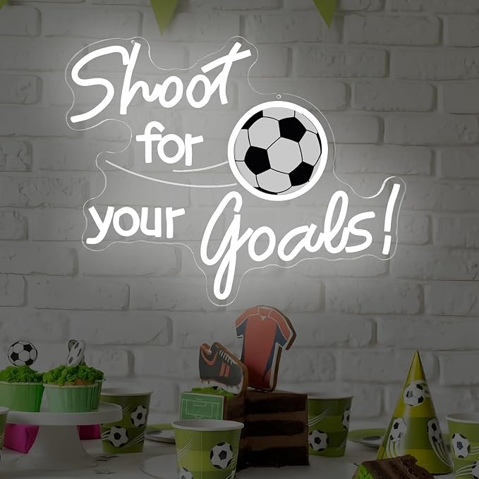 Soccer Neon Sign for Wall Decor Shoot for Your Goals Led Sign Dimmable Football Neon Light up Signs for Boys Bedroom Playroom Living Room Wall Art World Cup Soccer Party Decorations
