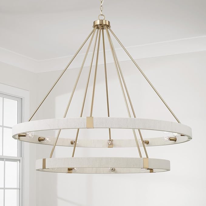 Capital Lighting 449802MA Delaney Modern Hand-Wrapped Rope Round Two-Tier Chandelier, 20-Light 1200 Total Watts, 44" H x 48" W, Matte Brass