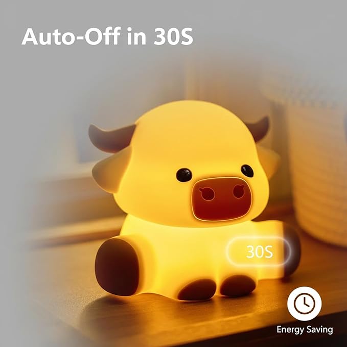 Highland Cow Night Light, Huggwaii Squishy Silicone Lamp for Kids - Dimmable Touch Sensor Cute Animal Lamp, Soft Glow Night Light for Nursery, Bedroom, Christmas Gifts for Boys, Girls, Women
